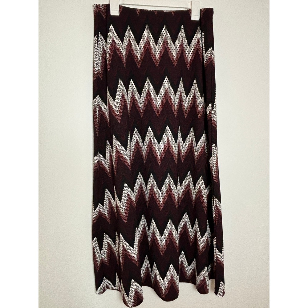 C. Est. 1946 Womens Chevron Knit Maxi Skirt Burgundy Black Zig Zag Size M